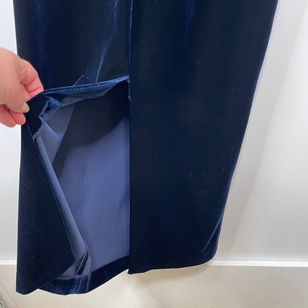 R&M Richards Vintage 90s Navy Blue Velvet Beaded Maxi Dress Gown 12 Wedding Glam - Picture 8 of 12
